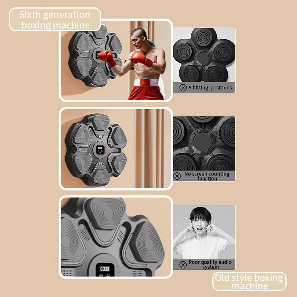 Wall Mounted Music Boxing Machine Punching Pad with 2 Pairs Gloves Training Electronic