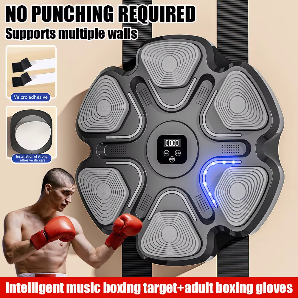 Wall Mounted Music Boxing Machine Punching Pad with 2 Pairs Gloves Training Electronic