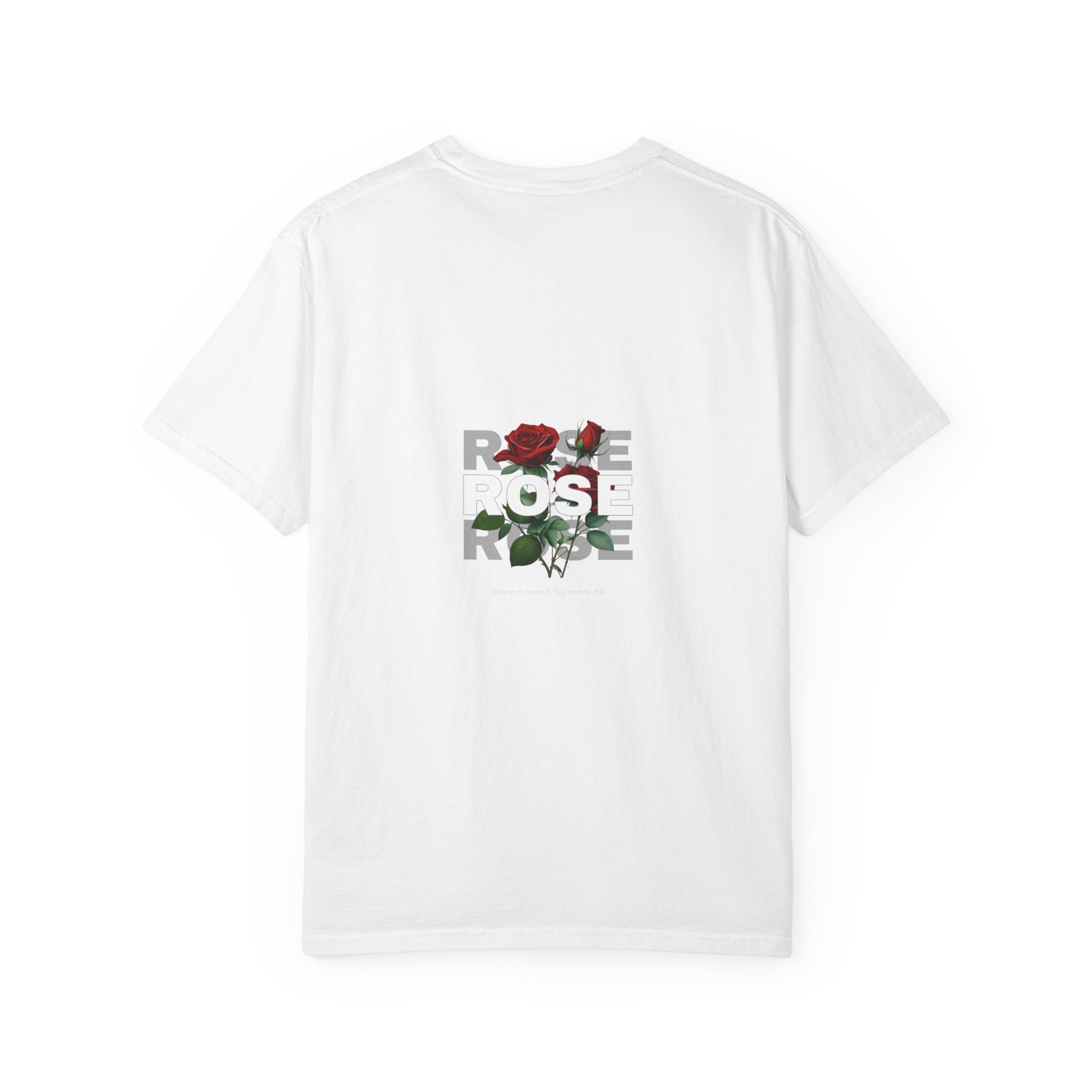 Rose Graphic T-Shirt — 'ROSE' Text with Red Bloom