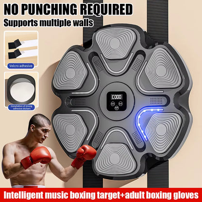 Wall Mounted Music Boxing Machine Punching Pad with 2 Pairs Gloves Training Electronic